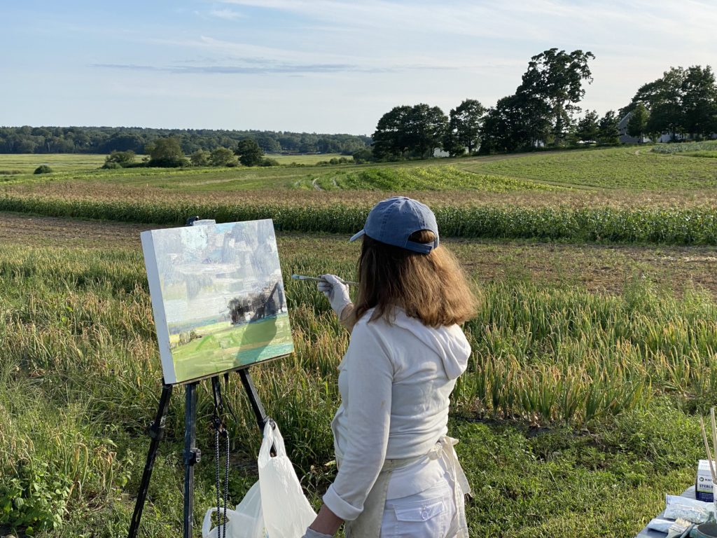 Kathleen Robbins paints Jordan Farm during Paint for Preservation 2021. Photo by Bob Harrison.