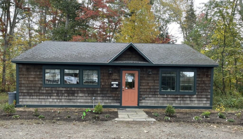 Front view of the office plantings